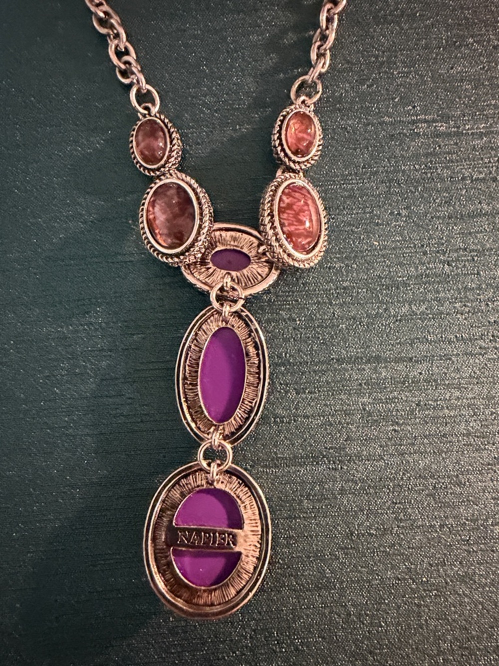 Napier Silver toned Pink Gemstone Necklace and Earrings Set - Picture 6 of 6